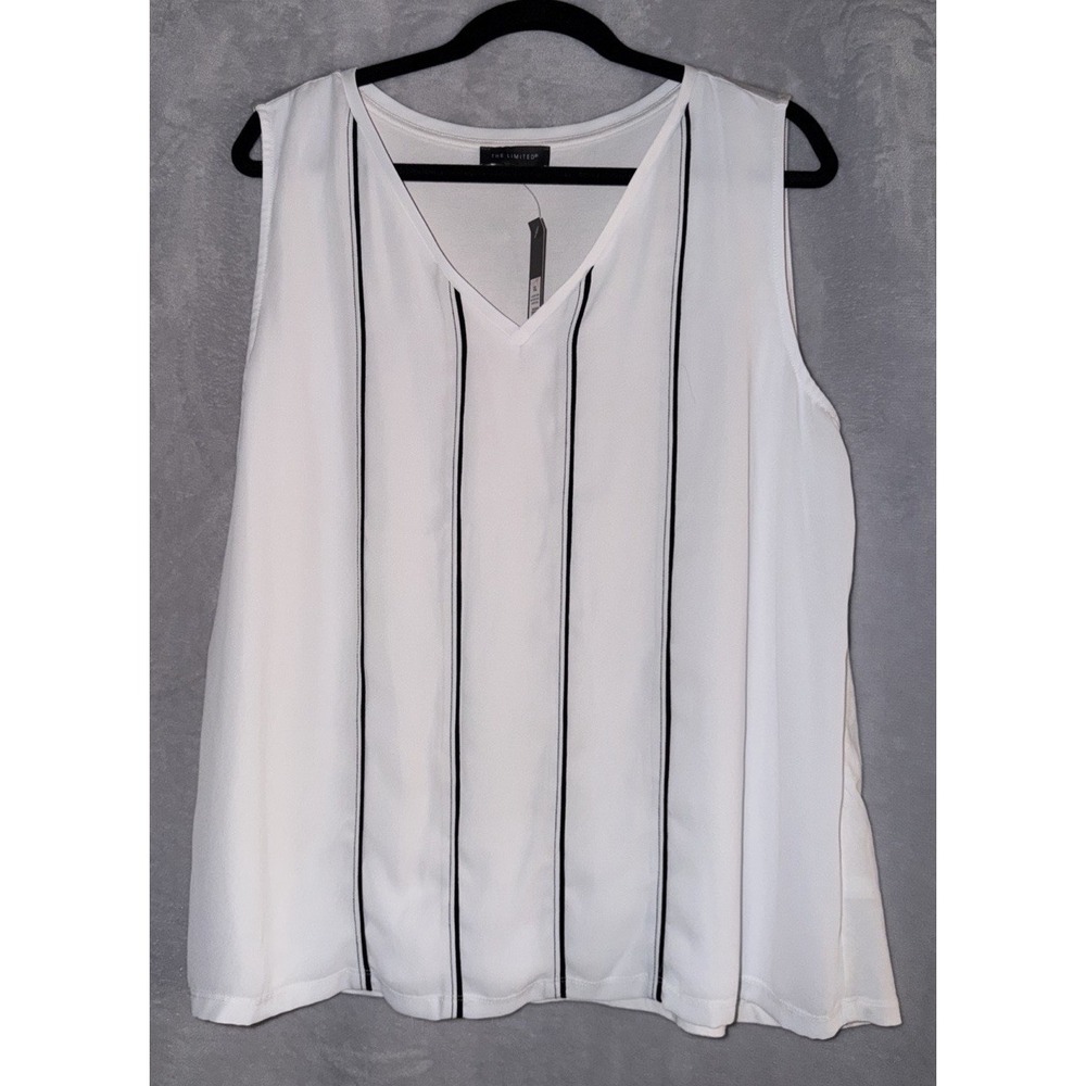 The Limited Women's XL White Black Piping Sleeveless V-Neck Blouse NWT